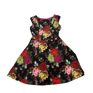 Baker By Ted Baker Dress Girls Sz 8 Black Multi Floral Party Flower Girl Church